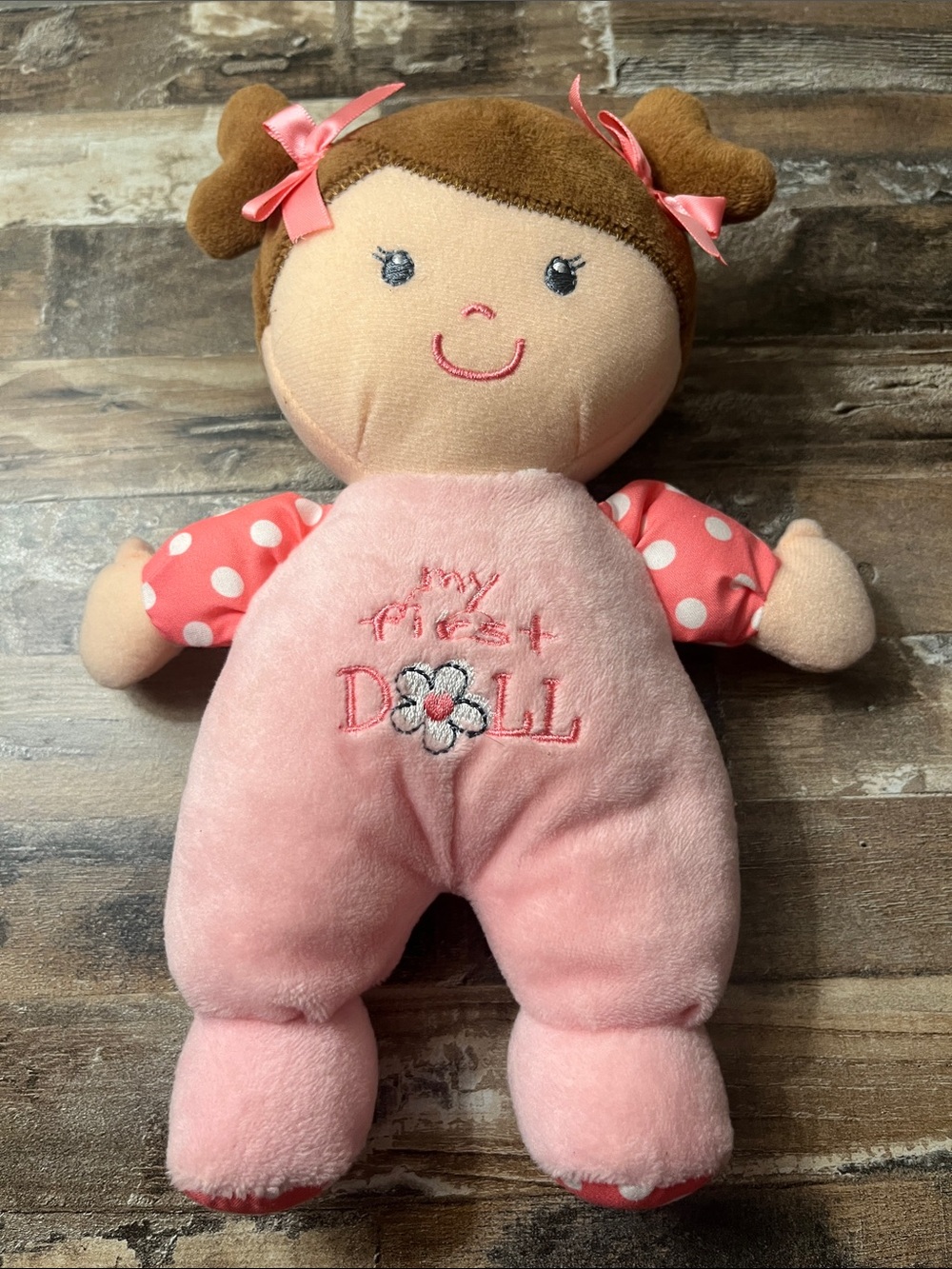 Baby Starters Pink Plush Baby Doll with Polka Dot Sleeves